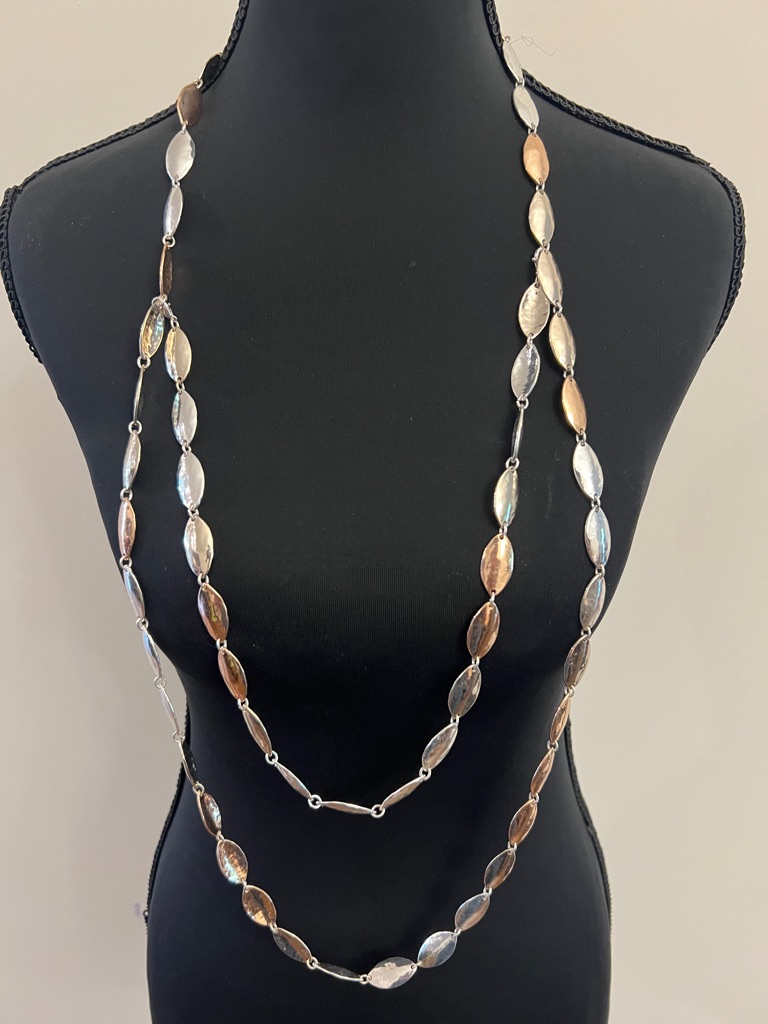 Two-Tone Long Womens Necklace - Silver Gold 40$
